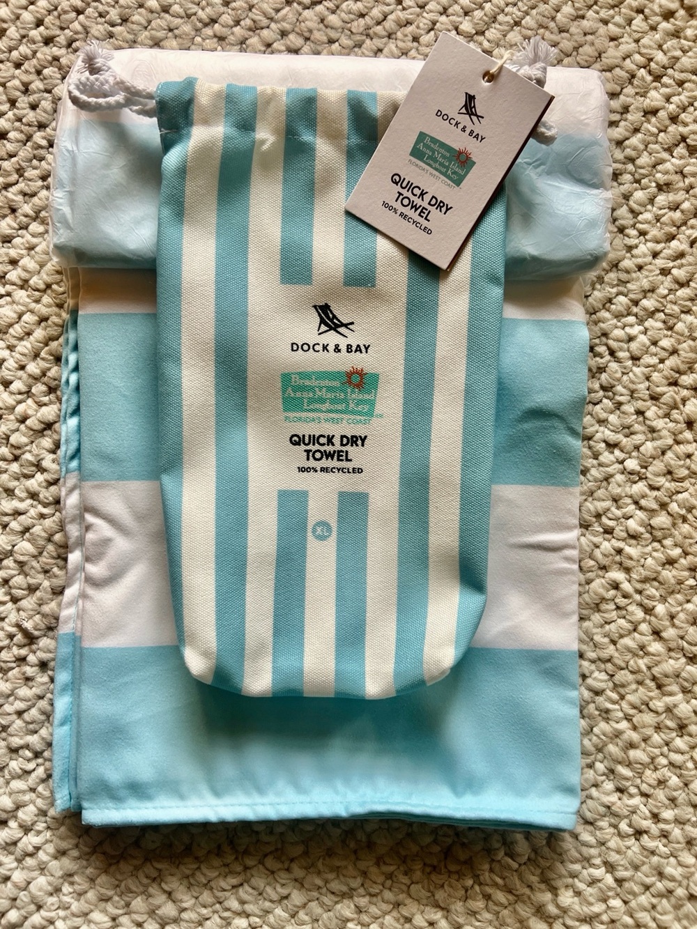 Dock & Bay Quick Dry Towel Aqua Stripe Bradenton Anna Maria Island Longboat Key